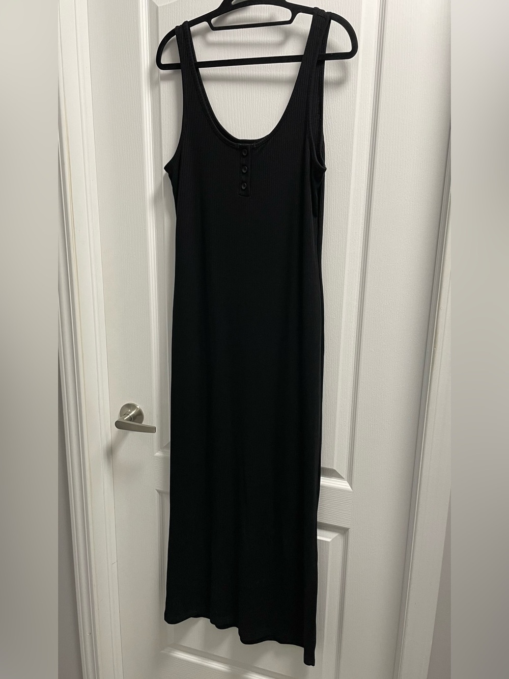 Noisy May Black Ribbed Button-Front Maxi Dress